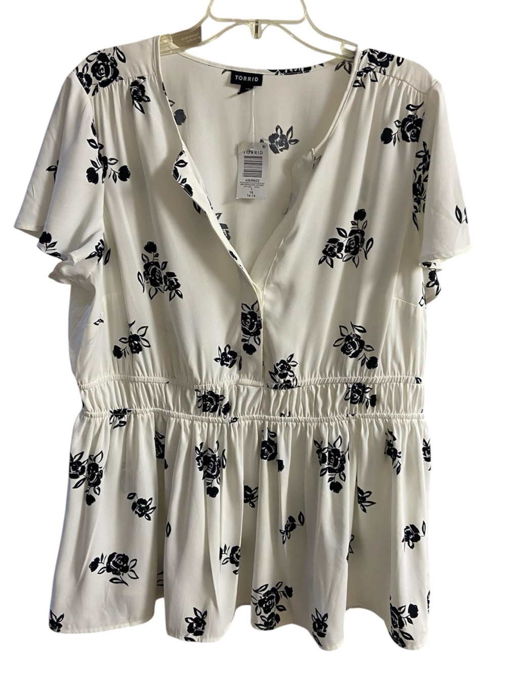 Torrid White Black Floral Peplum Top Short Sleeve Blouse 1X